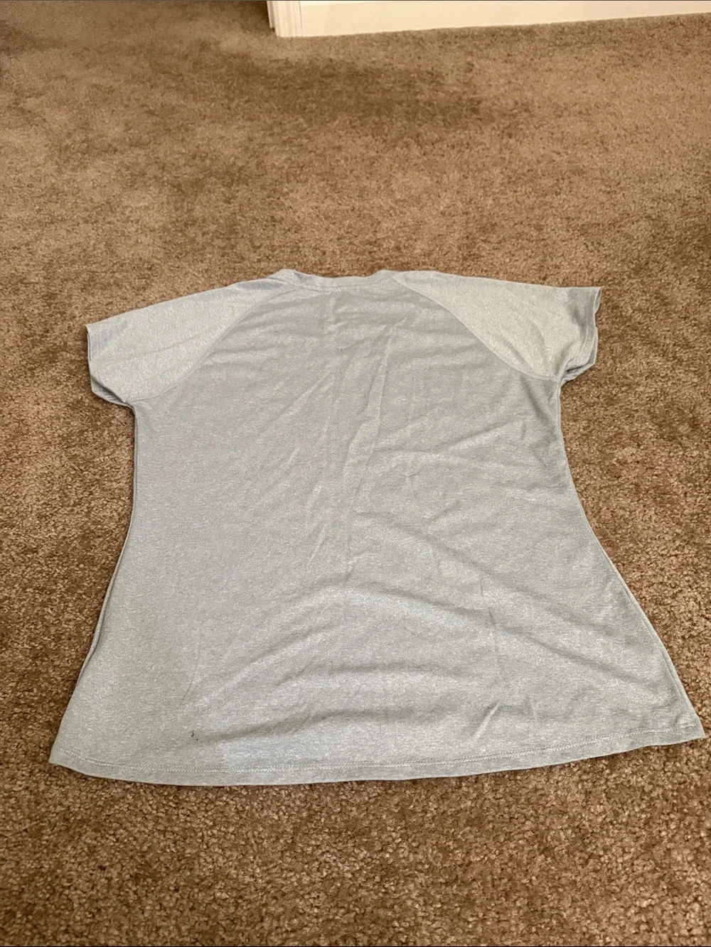The North Face Women's Heather Gray V-Neck Short Sleeve Tee with Coral Logo - Picture 3 of 3